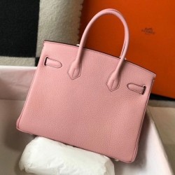 Fake Hermes Pink Clemence Birkin 30cm Bag GHW Replica