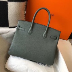 Fake Hermes Birkin 30cm Bag In Vert Amande Clemence Leather Replica