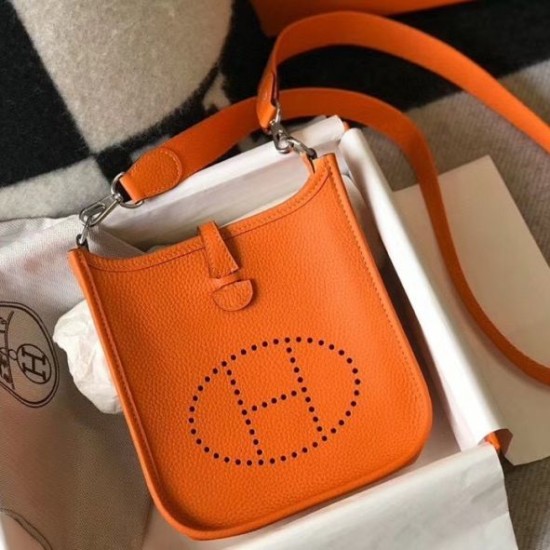 Replica Hermes Evelyne III TPM Mini Bag In Orange Clemence Leather Replica Hermes Evelyne III TPM Mini Bag In Orange Clemence Leather