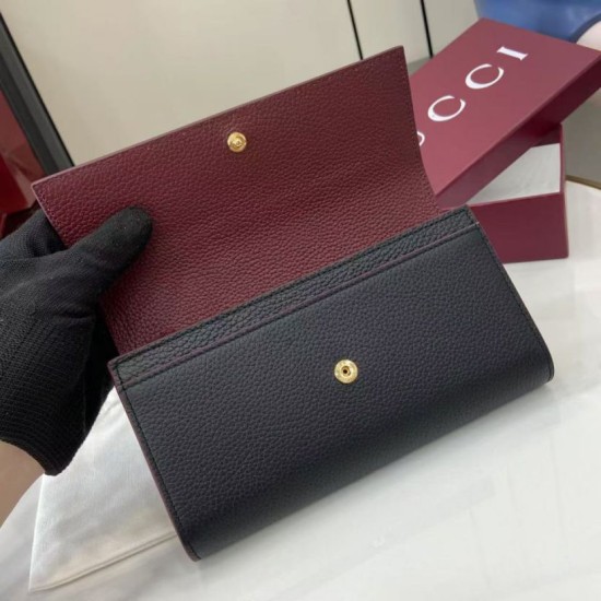 Top Replica Gucci GG Marmont Two-Tone Zip Around Wallet 456117 Black