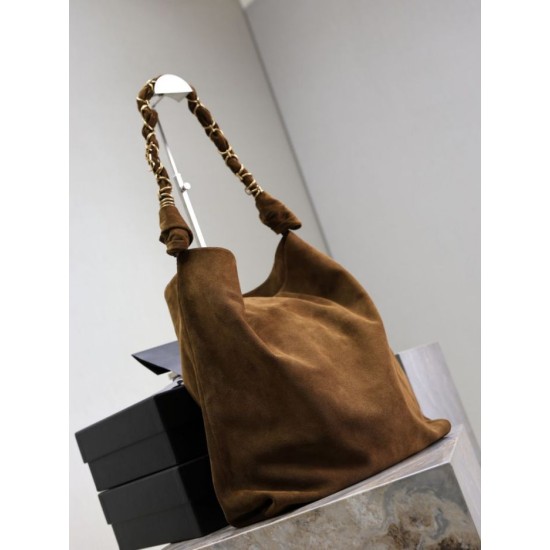 Top Replica YSL Saint Laurent Amalia Crossbody Bag in Embellished Suede Brown