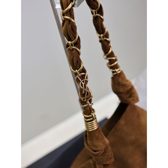 Top Replica YSL Saint Laurent Amalia Crossbody Bag in Embellished Suede Brown
