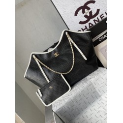 Top Replica Chanel Maxi Shopping Tote Small/Large AS5463 Raffia/Calfskin Black/White