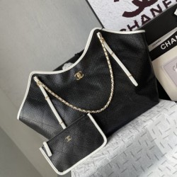 Top Replica Chanel Maxi Shopping Tote Small/Large AS5463 Raffia/Calfskin Black/White