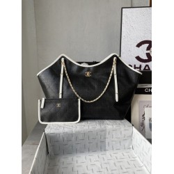 Top Replica Chanel Maxi Shopping Tote Small/Large AS5463 Raffia/Calfskin Black/White