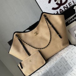 Top Replica Bags Chanel Maxi Shopping Tote Small/Large AS5463 Raffia/Calfskin Brown/Black