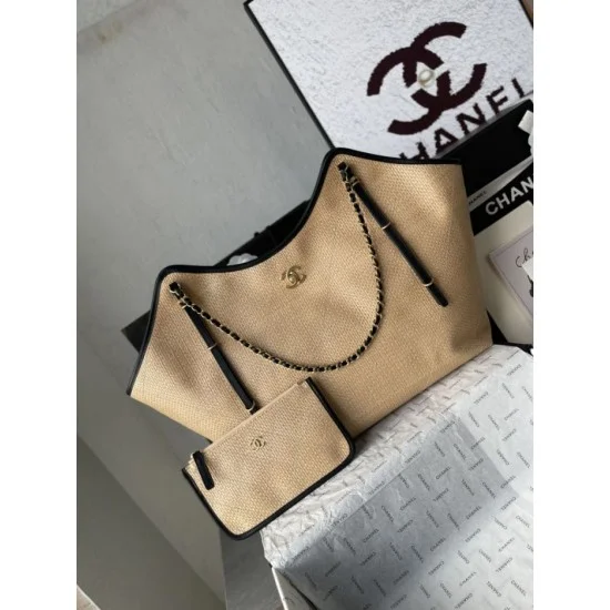 Top Replica Bags Chanel Maxi Shopping Tote Small/Large AS5463 Raffia/Calfskin Brown/Black