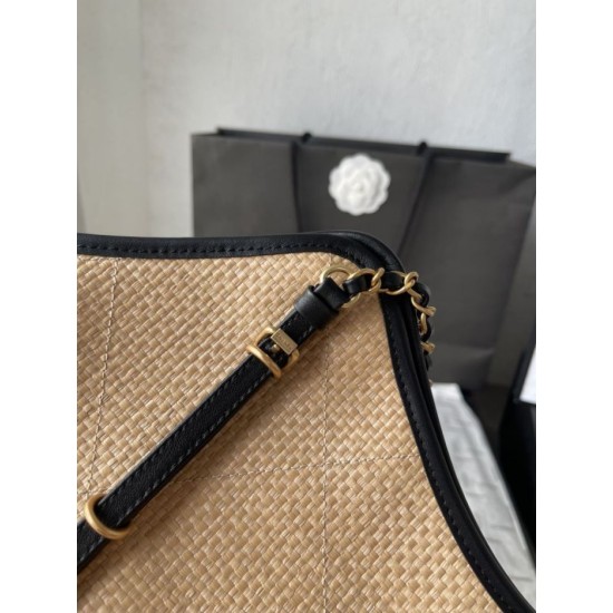 Top Replica Bags Chanel Maxi Shopping Tote Small/Large AS5463 Raffia/Calfskin Brown/Black