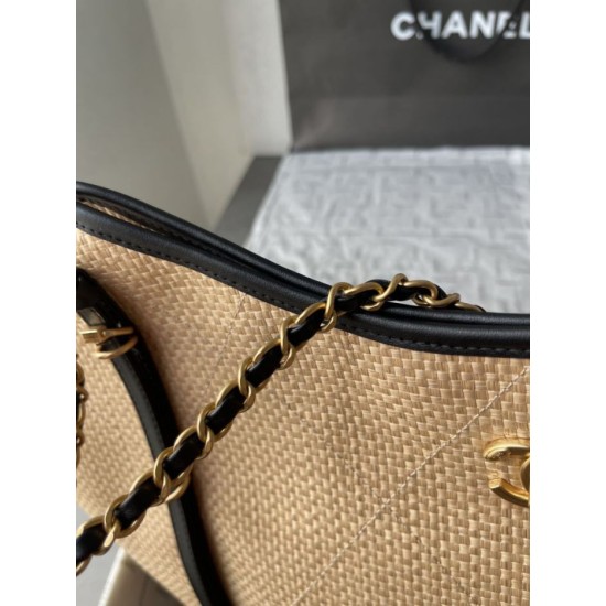 Top Replica Bags Chanel Maxi Shopping Tote Small/Large AS5463 Raffia/Calfskin Brown/Black