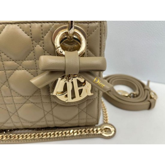 Top Replica Dior Mini Lady Dior Bag in Arco Cannage Lambskin, Warm Biscuit