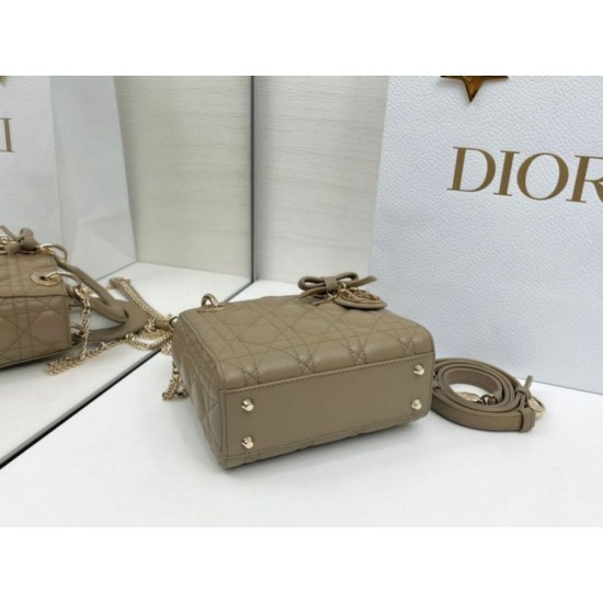 Top Replica Dior Mini Lady Dior Bag in Arco Cannage Lambskin, Warm Biscuit