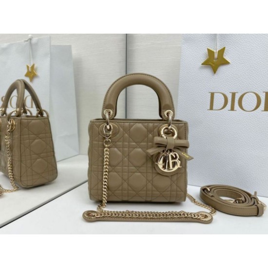 Top Replica Dior Mini Lady Dior Bag in Arco Cannage Lambskin, Warm Biscuit