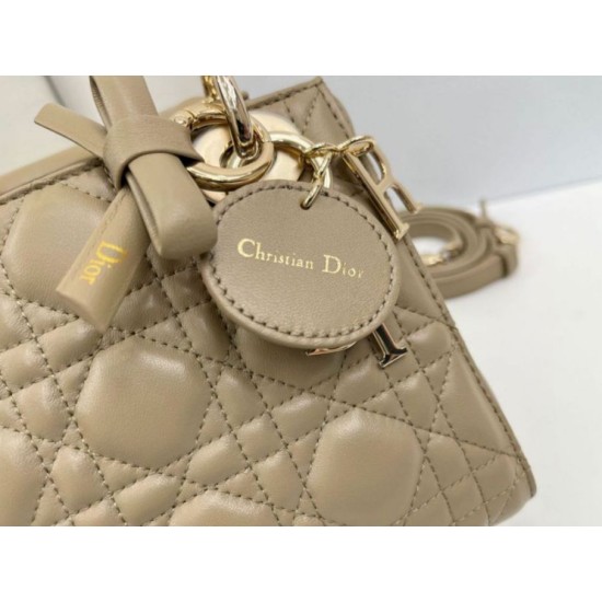 Top Replica Dior Mini Lady Dior Bag in Arco Cannage Lambskin, Warm Biscuit