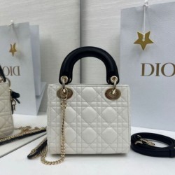 Top Replica Dior Mini Lady Dior Bag in Arco Cannage Lambskin, Beige/Black