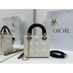 Top Replica Dior Mini Lady Dior Bag in Arco Cannage Lambskin, Beige/Black