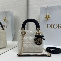 Top Replica Dior Mini Lady Dior Bag in Arco Cannage Lambskin, Beige/Black