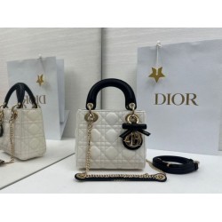 Top Replica Dior Mini Lady Dior Bag in Arco Cannage Lambskin, Beige/Black