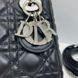 Super Clone Replica Dior Mini Lady Dior Arco bag with black D.I.O.R charms and silver hardware Top Replica Dior Mini Lady Dior Arco bag with black D.I.O.R charms and silver hardware