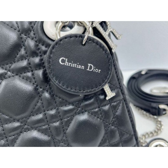 Top Replica Dior Mini Lady Dior Arco bag with black D.I.O.R charms and silver hardware