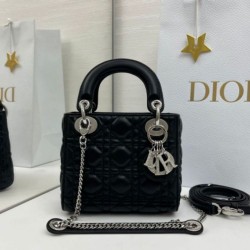 Top Replica Dior Mini Lady Dior Arco bag with black D.I.O.R charms and silver hardware