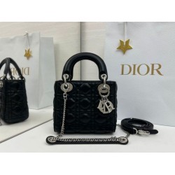 Top Replica Dior Mini Lady Dior Arco bag with black D.I.O.R charms and silver hardware