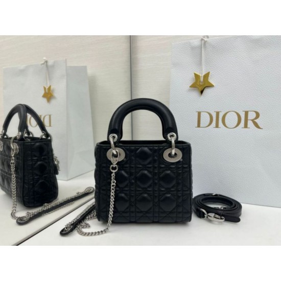 Top Replica Dior Mini Lady Dior Arco bag with black D.I.O.R charms and silver hardware