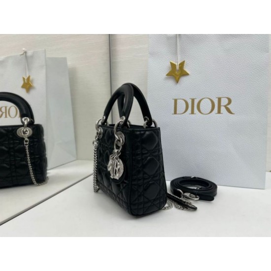 Top Replica Dior Mini Lady Dior Arco bag with black D.I.O.R charms and silver hardware