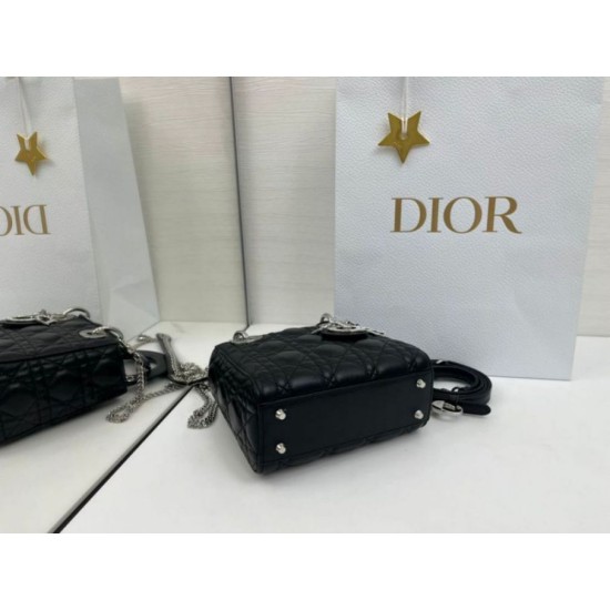 Top Replica Dior Mini Lady Dior Arco bag with black D.I.O.R charms and silver hardware