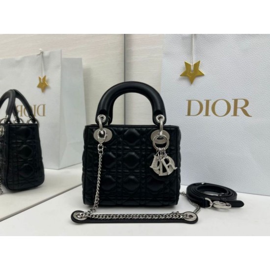 Top Replica Dior Mini Lady Dior Arco bag with black D.I.O.R charms and silver hardware