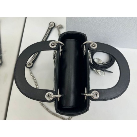 Top Replica Dior Mini Lady Dior Arco bag with black D.I.O.R charms and silver hardware