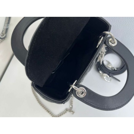 Top Replica Dior Mini Lady Dior Arco bag with black D.I.O.R charms and silver hardware