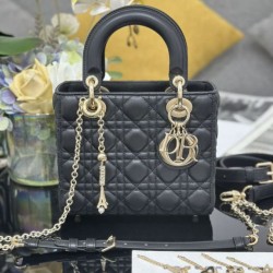 Top Replica Dior small Lady Dior My ABCDior bag with D.I.O.R lambskin pendant in black cannage