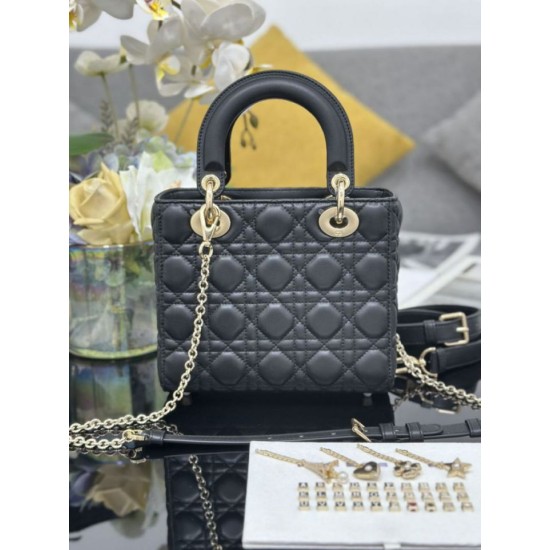 Super Clone Replica Dior small Lady Dior My ABCDior bag with D.I.O.R lambskin pendant in black cannage Top Replica Dior small Lady Dior My ABCDior bag with D.I.O.R lambskin pendant in black cannage