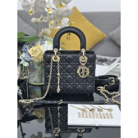 Super Clone Replica Dior small Lady Dior My ABCDior bag with D.I.O.R lambskin pendant in black cannage Top Replica Dior small Lady Dior My ABCDior bag with D.I.O.R lambskin pendant in black cannage