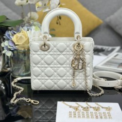 Top Replica Bag Dior small Lady Dior My ABCDior with D.I.O.R lambskin pendant in white cannage