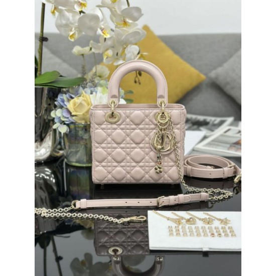 Super Clone Replica Dior small Lady Dior My ABCDior bag with D.I.O.R cannage lambskin charm, pink Top Replica Dior small Lady Dior My ABCDior bag with D.I.O.R cannage lambskin charm, pink