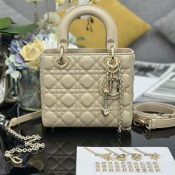 Top Replica Dior small Lady Dior My ABCDior bag with D.I.O.R cannage lambskin charm, apricot