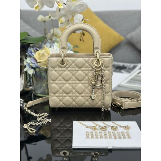 Super Clone Replica Dior small Lady Dior My ABCDior bag with D.I.O.R cannage lambskin charm, apricot Top Replica Dior small Lady Dior My ABCDior bag with D.I.O.R cannage lambskin charm, apricot