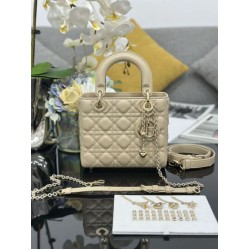 Top Replica Dior small Lady Dior My ABCDior bag with D.I.O.R cannage lambskin charm, apricot
