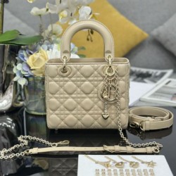 Top Replica Dior small Lady Dior My ABCDior bag with D.I.O.R cannage lambskin charm, apricot