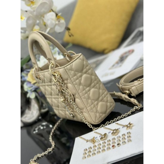 Super Clone Replica Dior small Lady Dior My ABCDior bag with D.I.O.R cannage lambskin charm, apricot Top Replica Dior small Lady Dior My ABCDior bag with D.I.O.R cannage lambskin charm, apricot