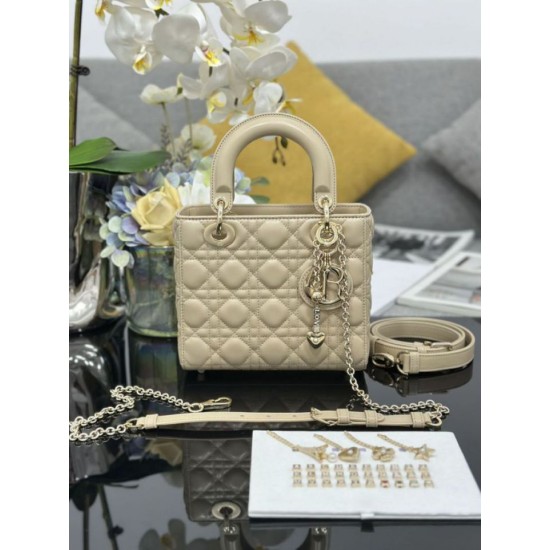 Super Clone Replica Dior small Lady Dior My ABCDior bag with D.I.O.R cannage lambskin charm, apricot Top Replica Dior small Lady Dior My ABCDior bag with D.I.O.R cannage lambskin charm, apricot