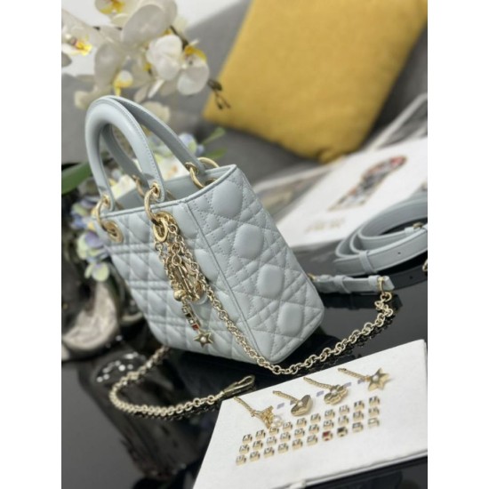 Super Clone Replica Dior small Lady Dior My ABCDior bag with D.I.O.R blue cannage lambskin charm Top Replica Dior small Lady Dior My ABCDior bag with D.I.O.R blue cannage lambskin charm