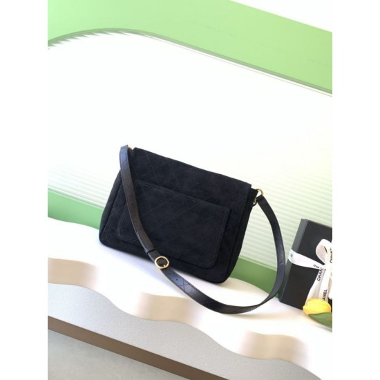 Top Replica Chanel 26c AS5886 quilted suede hobo bag in black