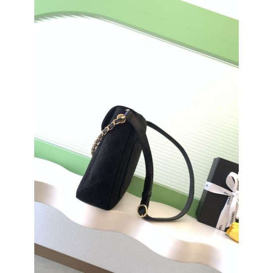 Top Replica Chanel 26c AS5886 quilted suede hobo bag in black