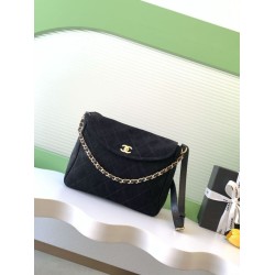 Top Replica Chanel 26c AS5886 quilted suede hobo bag in black