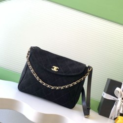 Top Replica Chanel 26c AS5886 quilted suede hobo bag in black