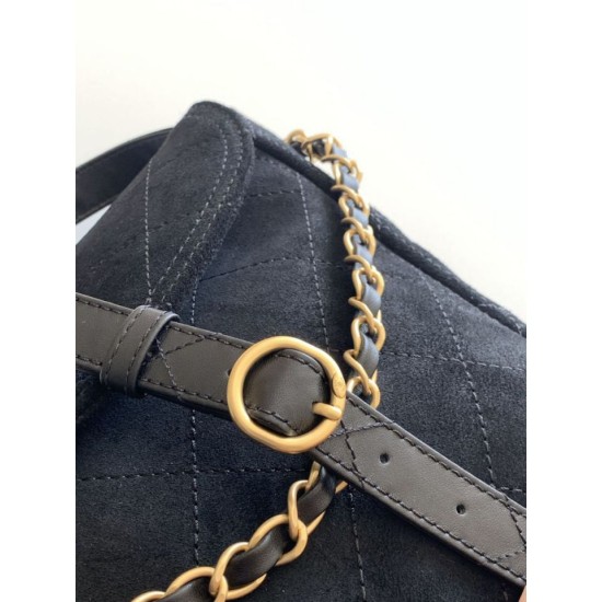 Top Replica Chanel 26c AS5886 quilted suede hobo bag in black