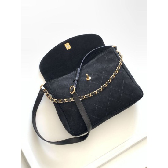 Top Replica Chanel 26c AS5886 quilted suede hobo bag in black