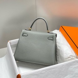 Top Replica Hermes Sellier Kelly Bag 25cm Epsom Light Gray